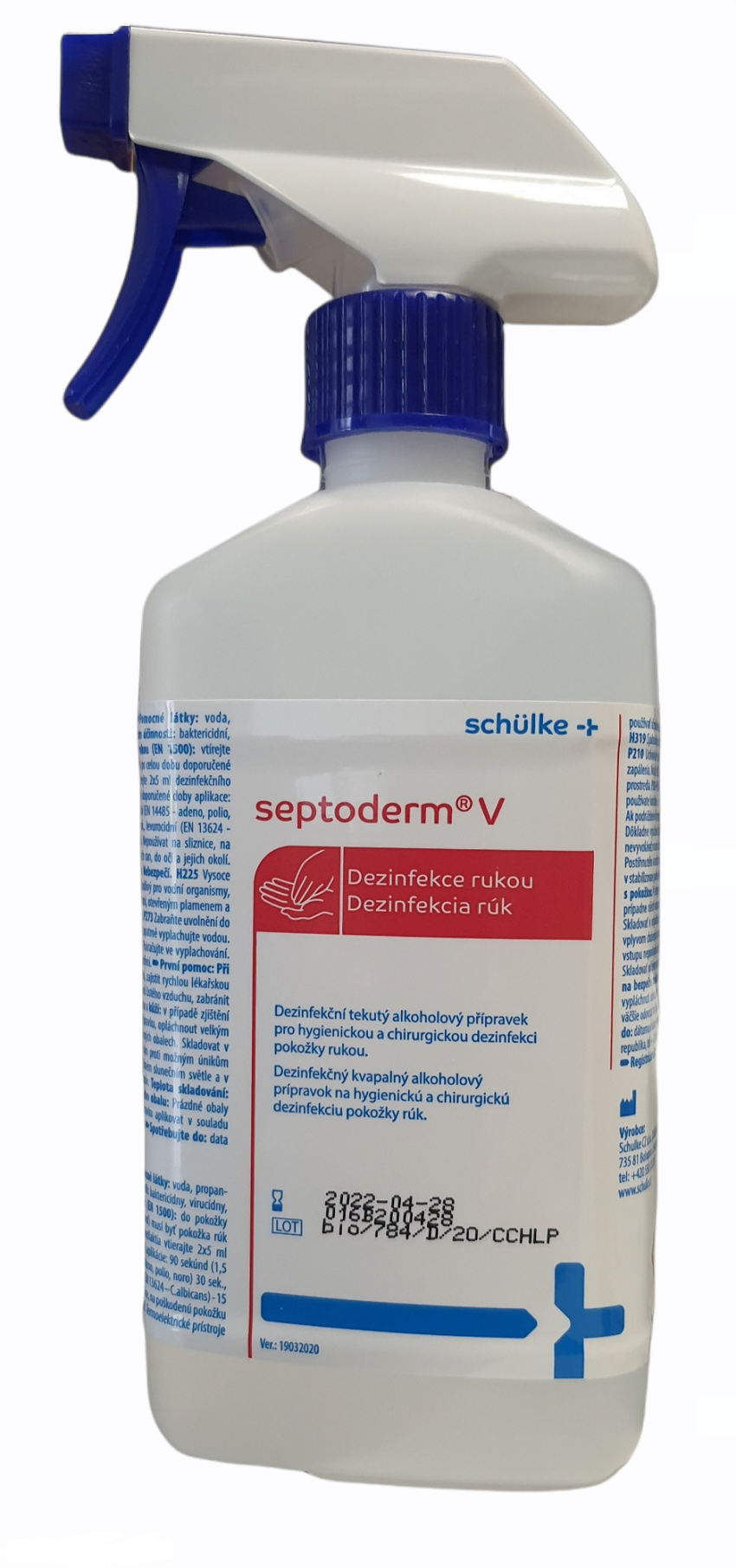 Dezinfekční alkoholový přípravek na ruce Septoderm V s rozprašovačem 500 ml
